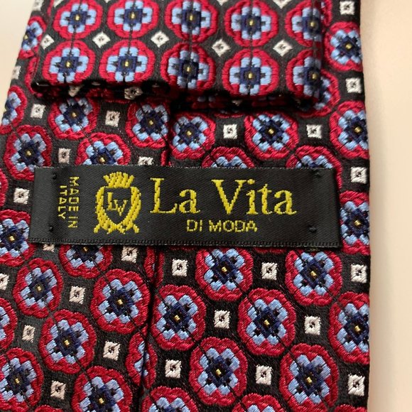 La Vita Di Moda  Silk Red and Blue Mens Tie - Picture 6 of 7